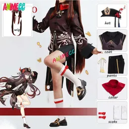 Hu Tao Genshin Impact Cosplay Pruik Ringen Hoed Anime Game Hutao Cos Outfit Halloween Party Kostuum voor Vrouwen Mannen cosplay