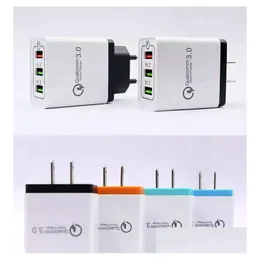 Mobiltelefonladdare Snabbladdning QC 3.0 SMART FAST ADAPTIV LARGER 3 USB Port Mobil Flash Adapter US EU Plug för Drop Delivery P DHMKX