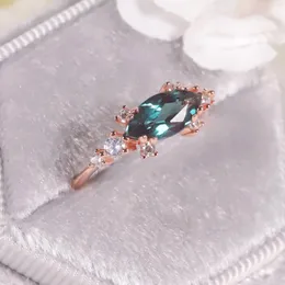 Küme halkaları Gem'in Balesi 14K Gül Altın 925 STERLING Gümüş Markiz Kesme 5x10mm Renk Değiştiren Alexandrite Nişan Yüzüğü Haziran Doğum Taşı