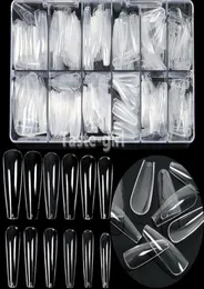 FALSE NAILS 504PCSBOX 12 STORLES CLEAR ACRYLISK FAKT Kista Full Cover Nail Tips Set Tillbehör för Professionals Designer4310154