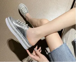beautiful lady womens student girls sequine silver shoes water diamond thick sole 4CM high students slip on flats loafers can make big size 41 42