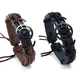 Pulseiras de tênis moda moda preto/marrom liga de couro genuíno charme de lasco de leme de leme artesanal para homens para homens homens de pulseira GiftStennis