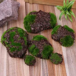 Decorative Flowers 6pcs/Pack Artificial Grass Wood Fake Rock Blocks Green Simulation Stones Mini Garden Decoration Fairy Micro Landscape