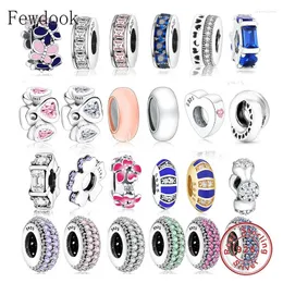 Loose Gemstones Fit Original Pan Charm Bracelet Authentic 925 Sterling Silver Round Spacer With Silicon Stopper Lock Bead Making Berloque