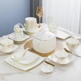 Dinnerware Sets Japanese Ceramic Tableware White Utensils Plate Luxury Items Jogo De Pratos Decoration And Table Accessories