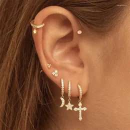Kolczyki Dangle Reting Hoop Kobiety z zawieszką mikro inkrutającą cyrkon Star Moon Heart Ear Ear Kolor Earcing Jewelry