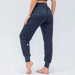 LUs Women Yoga Ninth Pants Running Fitness Joggers With Zipper Pocket High Waist Elastic Casual Jogging lus lenen 4485ess