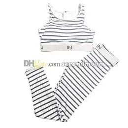 Stripe Print Gym Wear Women Letters Wabbing Tracksuit Breatable Fitness Sport Top Woman Yoga Pants