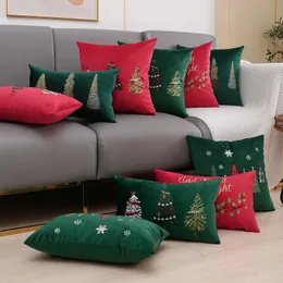 Pillow Christmas Decoration Cushion Cover 45x45cm 30x50cm Tree Snowflake Embroidery Case Red Green Square 231101