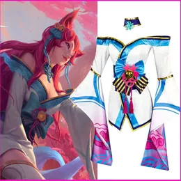 Ahri Kostüm Spirit Blossom League of Legends Cosplay Outfits Perücke Halloween Spielkostüme für Frauen Mädchen Cosplay