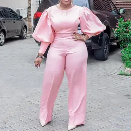 Women's Jumpsuits & Rompers Summer Autumn Dashiki African Women Sexy O-Neck Pink Elegant Casual Female One Pieces Africa ClothingWomen's