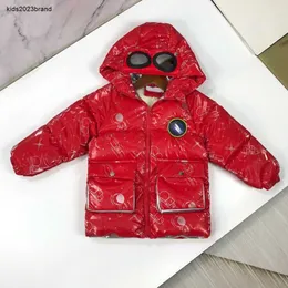 Nya vinter baby glasögon bomullsjacka huva barn kappa storlek 90-160 astronaut mönster full tryck barn överrock nov05