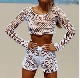 Swim Wear Women's Sexy Hollow Outfit Bikini Beach Holiday Sun Protection Swimsuit Bathing Sunscreen Suit Short Sleeve Swimwear