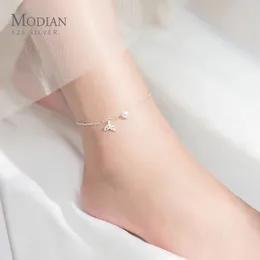 Anklets Modian Elegant 925 Sterling Silver Mermaid Tail With Charms Justerbar ankletben för kvinnor Charm Clear CZ Foot Jewelry 231102