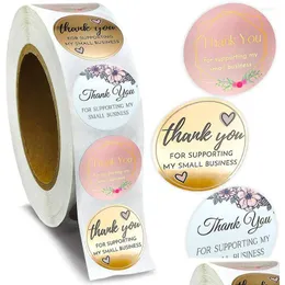 Gift Wrap Gift Wrap 500Pcs/Roll 1Inch-2.5Cm Thank You Stickers Envelope Decorated Wrap Sticker Scrapbooking Craft Supplies Vintage Dro Dhnko