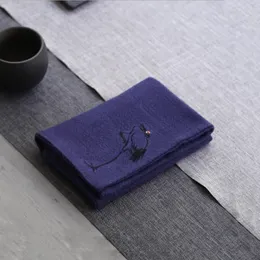 Toalha de chá de algodão lepra espessada absorção de água zen bordado floral pano de chá toalha de mesa de chá pano conjunto de chá acessórios tapete de chá