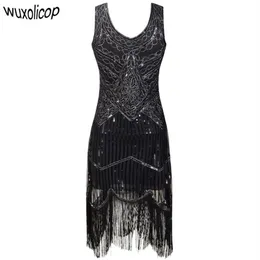 Women Party Robe Femme 1920s Great Gatsby Flapper Sequin Fringe Midi Vestido Summer Art Deco Retro Black Dress Q190417275O