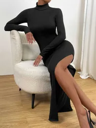 Urban Sexy Dresses Long Sleeve Women Dress Party Nightclub High Split Black BodyCon Evening Fashion