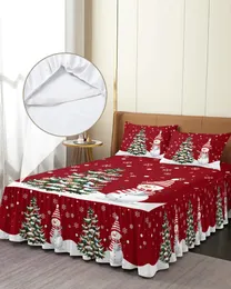 Saia de cama boneco de neve árvore de natal floco de neve elástico colcha com fronhas capa de colchão conjunto de cama folha