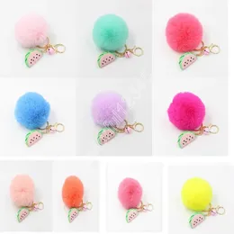 Pom Keychains Fake Rabbit Fur Ball Key Chain Porte Clef Pompom de Fourrure Fluffy Bag Charms Watermelon Keychain Keyring