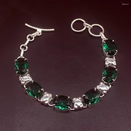 Länkarmband Hermosa smycken Fantastisk ädelsten Green Topaz Silver Color Charms Chain Links för kvinnor 18cm 20234921