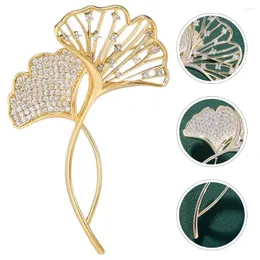 Makeup Brushes Ginkgo Brooch Luxurious Temperament Rhinestone Pin Delicate Suit Accessory