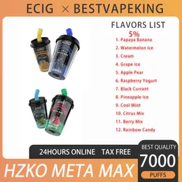 HZKO META MAX 7000 Puffs Einweg-E-Zigarette Vape Pen Wiederaufladbarer 600-mAh-Akku 15 ml vorgefüllter Pod Gost-Kaffeetasse