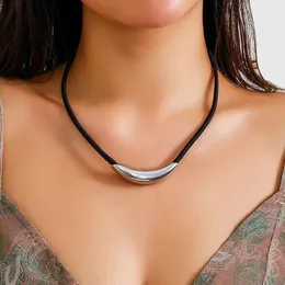 ペンダントネックレスPurui Hip Hop Silver Titanium Steel GeoMetric Necklace for Women Men Black Elastic Rope Choker Unisex Jewelry Boy