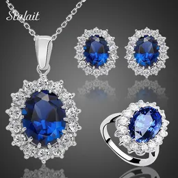 Wedding Jewelry Sets Fashion Blue Crystal Stone For Brides Silver Color Necklace Set Women African More 231101