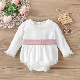 Strampler Baby Mädchen Chiffon Bodys Langarm Rundkragen Spitze Hohe Taille Bodysuit Lose Herbst Tops Mit Schärpen