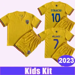 Qqq8 2023 Румыния Детский комплект футбольные майки Alibec Stanciu домашний желтый детский костюм футбольные рубашки униформа