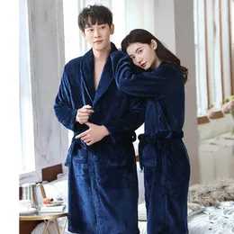 Mäns Sleepwear Winter Coral Fleece Kimono Gown Home Robe Women Thick Warm Nightgown Lounge Nightwear Par Lovers Plysch Men Bathrobe