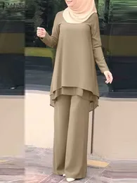 Rukas Women Two Piece Set -outifits Fashion Urban Tracksuit Muslim Long Sleeve Blue Pant Set Casual Solid Matching Set 2sts
