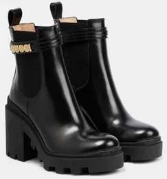 Famose donne di marca Stivali Chelsea Donna Piattaforma in pelle di vitello nera Stivaletti con suola a punta Vestito da festa Lady Martin Boot Comfort Walking EU35-42