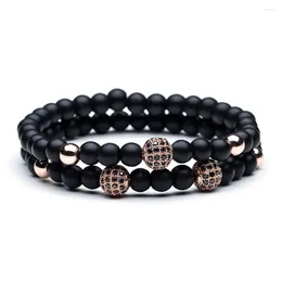 Strand Matte Stone Mens Bracelet High Quality Natural Head Bead For Men Charm Golden&Black Elastic Bracelets Gift