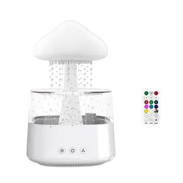 Regenwolke Tragbarer Luftbefeuchter Nachtlicht Aromatherapie Diffusor für ätherische Öle mit 7 Farben LED-Leuchten Schreibtischbrunnen Wassertropfen Sound 450 ml Fernbedienung