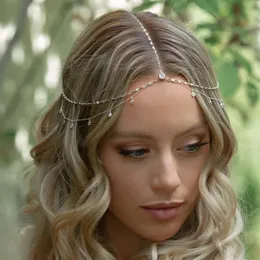 Stirnbänder Stonefans Mode Boho Kristall Kopf Kette Hochzeit Haarschmuck Elegante Kopfbedeckung Bling Braut Stirn Indischer Schmuck 231101