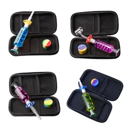 CSYC NC084 Borsa per pipa da fumo Set olio refrigerante all'interno di tubi di vetro 14mm Ceramic Quartz Nail Dabber Tool Vaso di silicio Colorful Dab Rig Pipe Flusso d'aria regolare