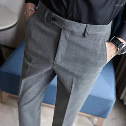 Garnitury męskie szary/niebieski pantalon de vestir para hombres biznes formalny noszenie Kosturowe spodnie dla mężczyzn odzież Slim Fit Office Spodery 38