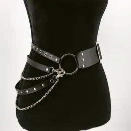 Belts Goth Punk Corset Belt Adjustable Women Waist Metal Chain Skirt Leather Harness Nightclub Hiphop Rock Sexy Dress Waistband 231101