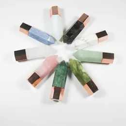 Lätt lyxig naturlig ädelsten Essential Oil Massage Ball Roller Crystal Parfym Cosmetic Bottles Energy Rose Quartz Crystal Pillar Beauty Skincare Tool