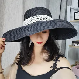 Wide Brim Hats Summer Holiday Beach Hat Elegant Tide Is Prevented Bask In Large Sun Fashionable Of PearlWide
