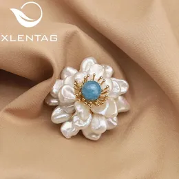 Pins Brooches Xlentag Sea Blue Flowers Natural Tahitian Baroque Pearls Woman Brooch Europe Style Fashion Luxury Jewelry Wedding Gifts 231101