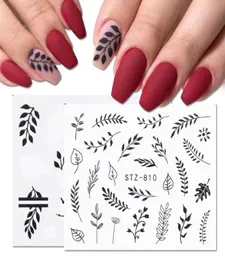 Adesivos de unhas de água decalque flores pretas transferência de folhas pregos decorações de arte slider manicure mark -folhas dicas de papelão 9217054