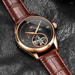 Wristwatches AILANG 2023 Fashion Leather Waterproof Business Relogio Masculino Automatic Mechanical Tourbillon Hollow Mens Watches 8607B