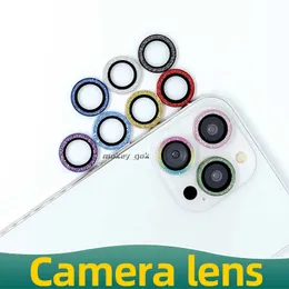 Diamond Glitter Camera Lens Protector Glass per iPhone 14 13 12 11 Pro Max Mini anello in metallo per iPhone 13 14Pro 14Plus Cover posteriore