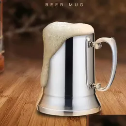 Mugs Ups 16 Oz Once Boccale a doppia parete in acciaio inossidabile Boccale di birra Cocktail Colazione Tè Latte 450 ml Impugnatura Tazza di caffè Strumenti bar Dr Dhvz2