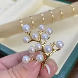 Pins Brooches HENGSHENG Trendy Natural Freshwater Pearl Multi Bead Brooch Gradual Change Size 14k Gold Filled Tree Shape For Women Girls 231101