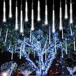 문자열 2pcs 태양열 LED 유성 샤워 레인 라이트 방수 방수 빗방울 요정 끈 크리스마스 휴가 파티 안뜰 장식을위한 빛