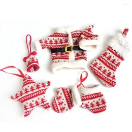 Weihnachtsschmuck Großhandel Baum Ornament Party Hanging Metallic gestrickte Sterne/Strümpfe/Handschuh/Mütze/Tuch Home Decorate P4514